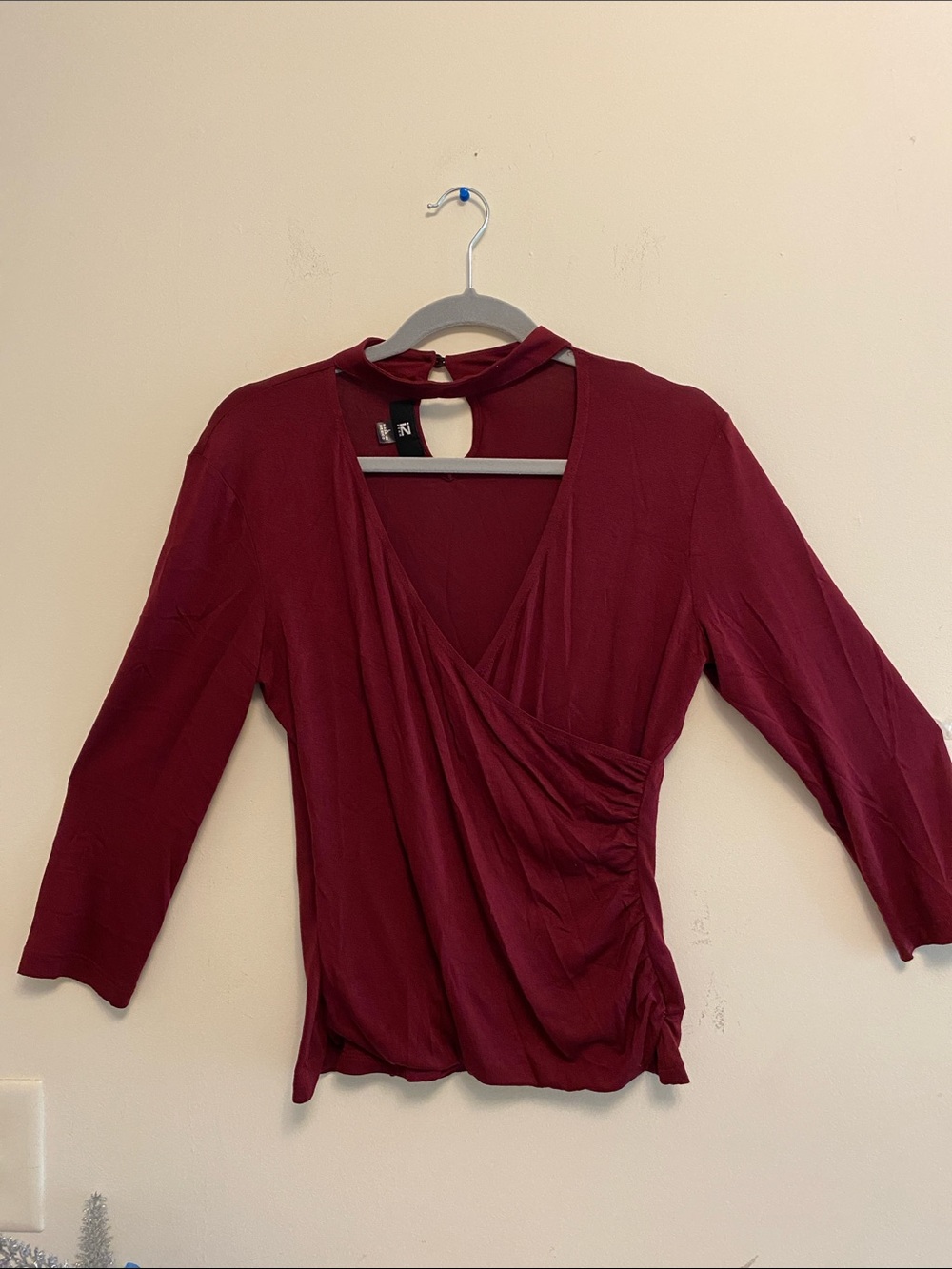 Iz Byer Burgundy Wrap-Style Long Sleeve Top